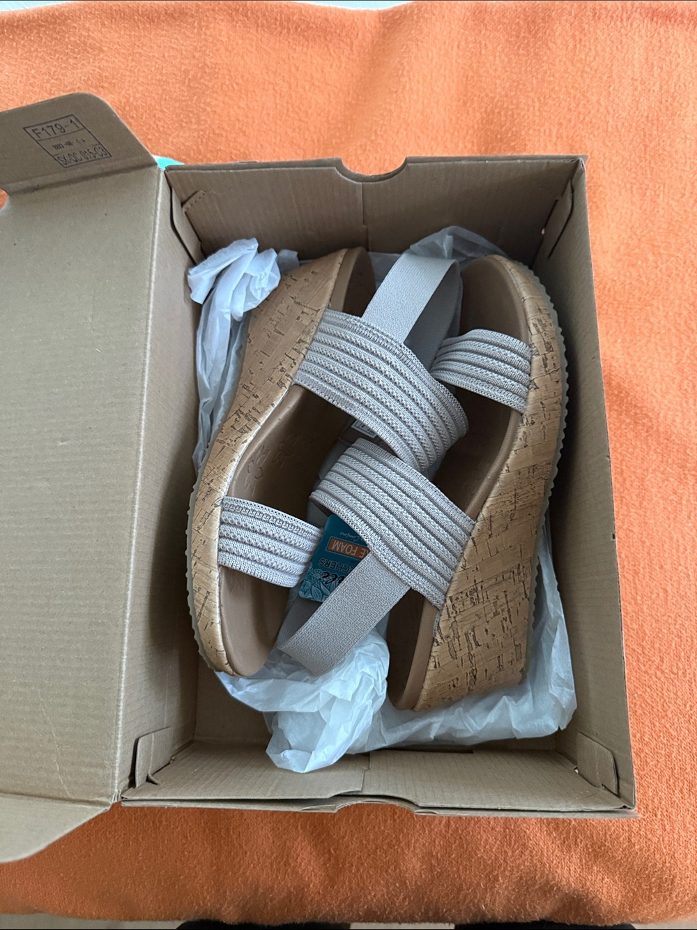 Beige Cork Wedge Sandals with Elastic Straps